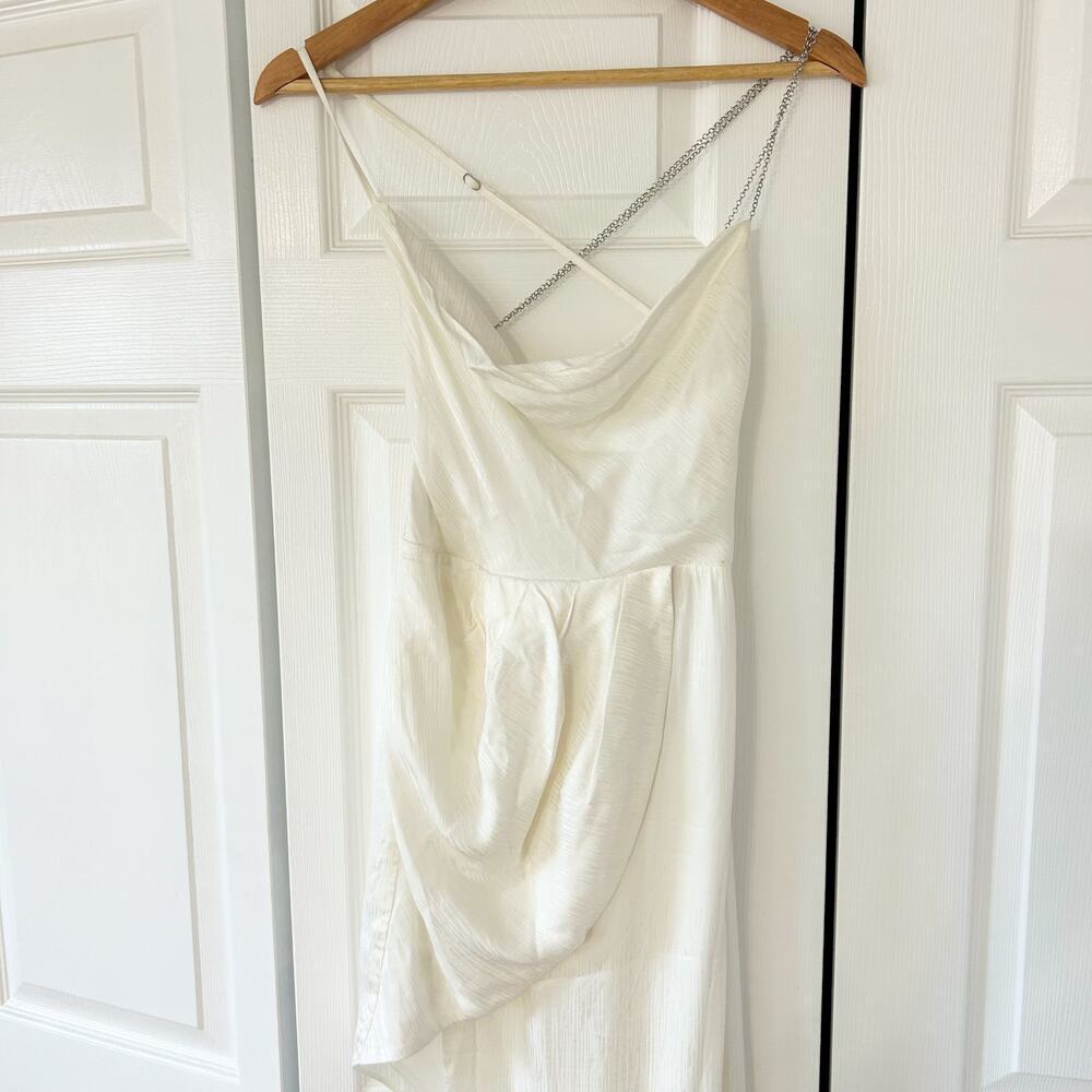 NWT Michael Costello x REVOLVE Tessa Ivory Satin Drape Midi Dress Size M - Picture 4 of 10